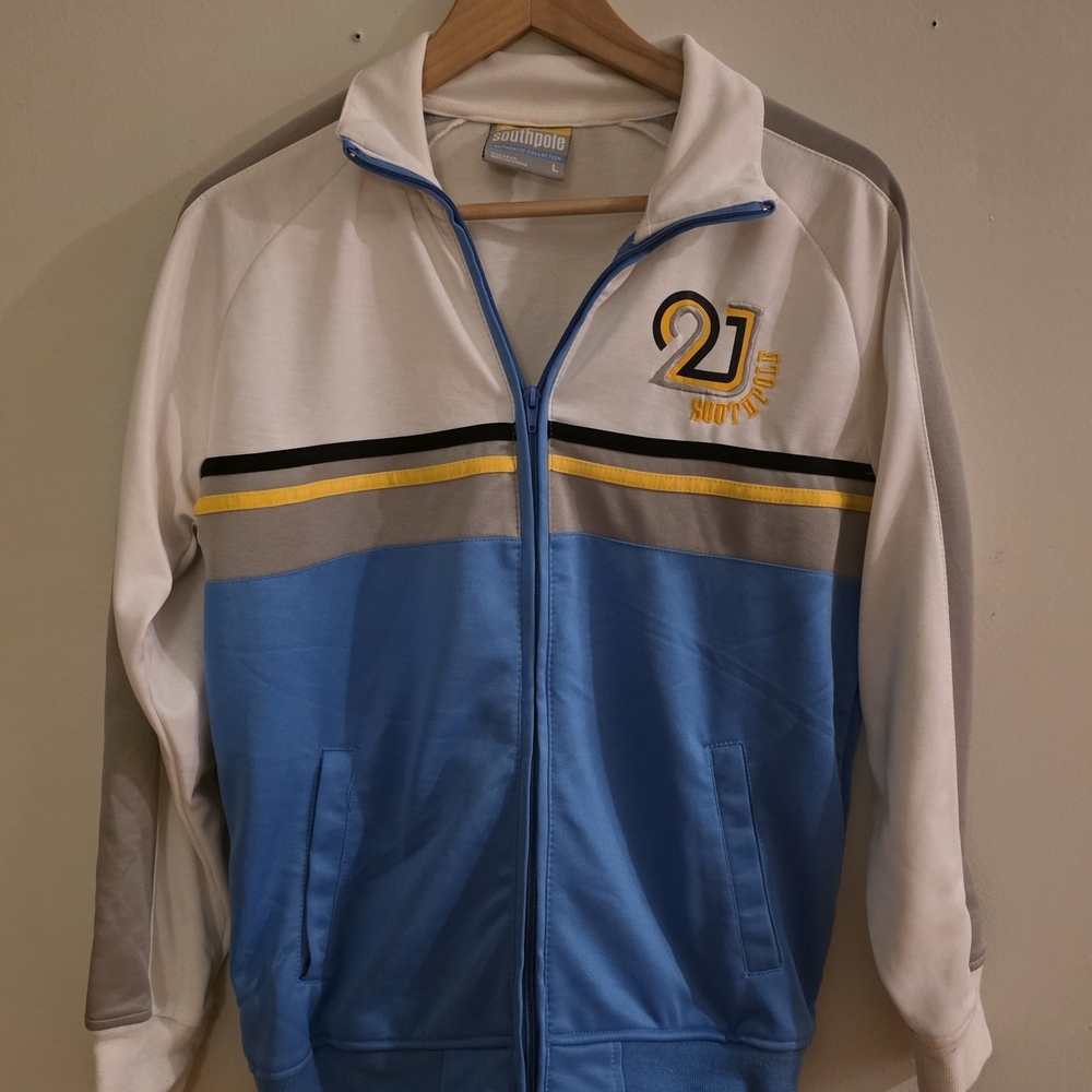 Vintage South Pole Blue, White & Gray Colorblock Track Jacket Y2K‎